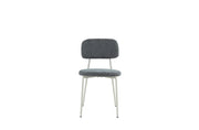 AZRA CHAIR WITH TAUPE METAL LEGS AND A HERITAGE ANTHRACITE/DARK GREY FABRIC SEAT.