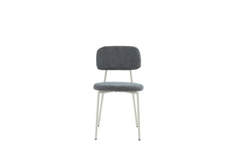 AZRA CHAIR WITH TAUPE METAL LEGS AND A HERITAGE ANTHRACITE/DARK GREY FABRIC SEAT.