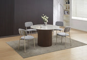 AZRA CHAIR WITH TAUPE METAL LEGS AND A HERITAGE ANTHRACITE/DARK GREY FABRIC SEAT.
