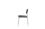 AZRA CHAIR WITH TAUPE METAL LEGS AND A HERITAGE ANTHRACITE/DARK GREY FABRIC SEAT.