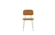 AZRA CHAIR WITH TAUPE METAL LEGS AND A HERITAGE OCHRE FABRIC SEAT.