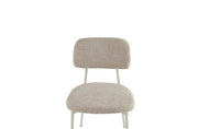 AZRA CHAIR WITH TAUPE METAL LEGS AND A HERITAGE SAND FABRIC SEAT.