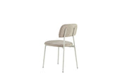 AZRA CHAIR WITH TAUPE METAL LEGS AND A HERITAGE SAND FABRIC SEAT.