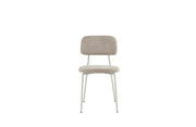 AZRA CHAIR WITH TAUPE METAL LEGS AND A HERITAGE SAND FABRIC SEAT.