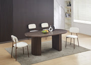 AZRA CHAIR WITH WALNUT EFFECT LEGS AND A HERITAGE BEIGE FABRIC SEAT.