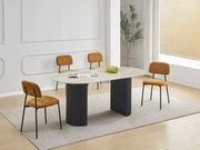 AZRA CHAIR WITH BLACK METAL LEGS AND A HERITAGE OCHRE  FABRIC SEAT.MEASURING  44X43X80CM