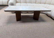 NOVA COFFEE TABLE IN BEIGE TOP WITH WALNUT EFFECT FEETS.MEASURING 120CM