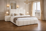 PIANO BED WITH CANAPE WITHOUT MATTRESS IN WHITE FABRIC . MEASURING 160X200CM