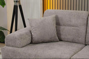MONZA RIGHT HAND CORNER SOFA IN GREY FABRIC WITH ELEGANT DESIGNA ND CUSHIONS.MEASUIRNG 270X170CM