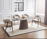ALICIA CHAIR WITH WALNUT-EFFECT LEGS AND MOKA TEXTURED SEAT.MEASURING 58X5282.5CM