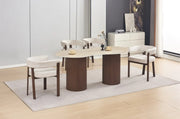 ALIA CHAIR WITH WALNUT EFFECT LEGS AND BEIGE VELVET SEAT.MEASUIRNG 53X52X72CM