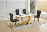 NANA PHALLE CHAIR WITH GOLD LEGS AND BLACK LEATHER SEAT.MEASURING 50X45X111CM