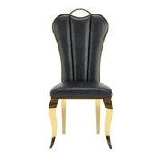 NANA PHALLE CHAIR WITH GOLD LEGS AND BLACK LEATHER SEAT.MEASURING 50X45X111CM