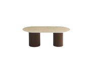 KEYSHA COFFEE TABLE WITH WALNUT EFFECT LEGS AND MATTE TRAVERTINE CERAMIC . MEASURING 120X60X45CM.
