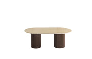 KEYSHA COFFEE TABLE WITH WALNUT EFFECT LEGS AND GLOSSY TRAVERTINE CERAMIC . MEASURING 120X60X45CM.