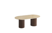KEYSHA COFFEE TABLE WITH WALNUT EFFECT LEGS AND GLOSSY TRAVERTINE CERAMIC . MEASURING 120X60X45CM.