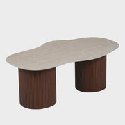 NEW NIKI COFFEE TABLE WITH WALNUT LEGS AND MATTE TRAVERTINE CERAMIC . MEASURING 120X70X45CM
