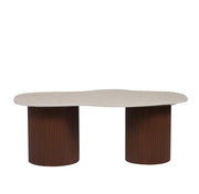 NEW NIKI COFFEE TABLE WITH WALNUT LEGS AND MATTE TRAVERTINE CERAMIC . MEASURING 120X70X45CM