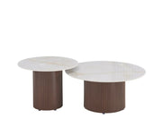 DOU BAIETA COFFEE TABLE WITH WALNUT EFFECT LEGS AND MOKA CERAMIC TOP , MEASURING 80 + 60 CM