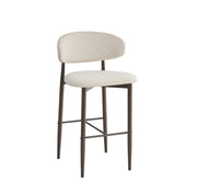 LUCILE BAR STOOL WITH WALNUT EFFECT LEGS AND MOKA TEXTURED SEAT.