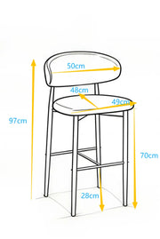 LUCILE BAR STOOL WITH WALNUT EFFECT LEGS AND MOKA TEXTURED SEAT.