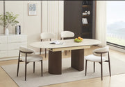 SAHARA EXTENDABLE TABLE WITH WALNUT EFFECT BASE AND MATTE TRAVERTINE CERAMIC TOP, MEASURING 160/200X90X75CM.