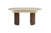 SAHARA EXTENDABLE TABLE WITH WALNUT EFFECT BASE AND MATTE TRAVERTINE CERAMIC TOP, MEASURING 160/200X90X75CM.