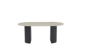 ANNA DINING TABLE WITH BLACK METAL BASE AND SHAKEAPEARE CERAMIC TOP . MEASURING 180X90X75CM