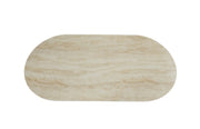 ANNA DINING TABLE WITH METAL BASE IN WALNUT EFFECT AND GLOSSY TRAVERTINE CERAMIC TOP. MEASURING 180X90X75CM