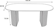 ANNA DINING TABLE WITH METAL BASE IN WALNUT EFFECT AND GLOSSY TRAVERTINE CERAMIC TOP. MEASURING 180X90X75CM