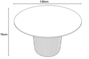 BAIETAA ROUND DINING TABLE WITH WALNUT EFFECT BASE AND SHAKESPEARE CERAMIC TOP . MEASUIRNG 120X75CM
