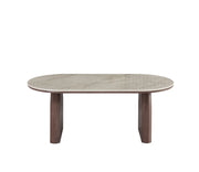 FLUIDE COFFEE TABLE WITH WALNUT EFFECT LEGS AND SHAKESPEARE CERAMIC TOP . MEASUIRNG 120X60X45CM