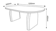 FLUIDE COFFEE TABLE WITH WALNUT EFFECT LEGS AND SHAKESPEARE CERAMIC TOP . MEASUIRNG 120X60X45CM