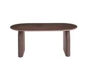 FLUIDE COFFEE TABLE WITH WALNUT EFFECT LEGS AND WALNUT WOOD EFFECT TOP . MEASUIRNG 180X90X75CM