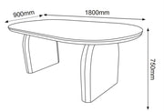FLUIDE COFFEE TABLE WITH WALNUT EFFECT LEGS AND WALNUT WOOD EFFECT TOP . MEASUIRNG 180X90X75CM