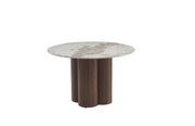 HALO DINING TABLE WITH WALNUT EFFCET LEGS AND BROWN CERAMIC TOP. MEASUIRNG 120CM