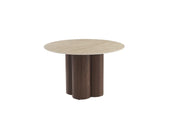 HOLA DINING TABLE WITH WALNUT EFFECT LEGS AND MATTE TRAVERTINE CERAMIC TOP . MEASUIRNG 120CM