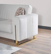 MODERN L-SHAPED SOFA IN BEIGE VELVET WITH CUSHIONED SEATING , MATCHING PILLOWS. MEDIDAS-220X270X90CM