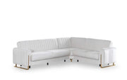 MODERN L-SHAPED SOFA IN BEIGE VELVET WITH CUSHIONED SEATING , MATCHING PILLOWS. MEDIDAS-220X270X90CM