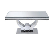 TROFY COFFEE TABLE WITH SILVER FEETS WITH MIRRORED GLASS TOP. MEASUREMENT 120X70CM.
