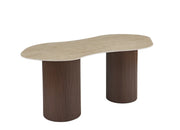 NEW NIKI DINING TABLE WITH A MATTE TRAVERTINE CERAMIC TOP AND WALNUT- EFFECT LEGS. MEASUREMENT 180X90X75CM.