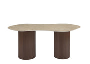 NEW NIKI DINING TABLE WITH A MATTE TRAVERTINE CERAMIC TOP AND WALNUT- EFFECT LEGS. MEASUREMENT 180X90X75CM.