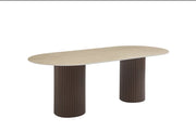 KEYSHA DINING TABLE  - MATTE TRAVERTINE-EFFECT CERAMIC TOP WITH WALNUT-FINISH LEGS. MEASURMENT 160X90X75CM.