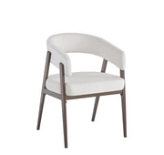 ALICIA CHAIR WITH WALNUT EFFECT LEGS AND BEIGE VELVET SEAT.