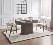 ALICIA CHAIR WITH WALNUT EFFECT LEGS AND BEIGE VELVET SEAT.