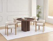 ALIA CHAIR WITH OAK EFFECT LEGS AND BEIGE VELVET SEAT.