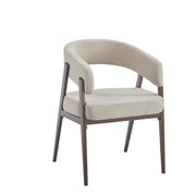 ALICIA CHAIR WITH WALNUT EFFECT LEGS AN DMOKA TEXTURED SEAT.