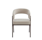 ALICIA CHAIR WITH WALNUT EFFECT LEGS AN DMOKA TEXTURED SEAT.