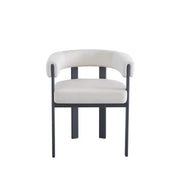 VAIANA CHAIR WITH BLACK METAL LEGS AND BEIGE VELVET SEAT.