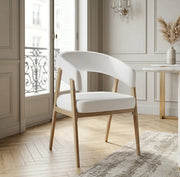 ALICIA CHAIR WITH OAK EFFECT LEGS AND BEIGE VELVET SEAT.